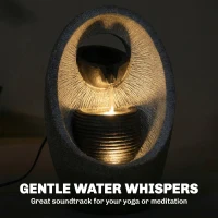 Outsunny Water Feature with 2-Tier Bowls, Garden Water Fountain with Pump and LED Lights, Resin Cascading Waterfall(m-7)