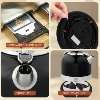 HOMCOM Zestaw Czajnik i Toster, 7 stopni opiekania, 1,7 L, Tworzywo sztuczne, Stal nierdzewna, Czarny(m-9)