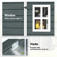 Outsunny Domek ogrodowy 2,89 m² z wyglądem drewna, 3 okna, wentylacja, podłoga, zamek, rękawice, 182 x 182 x 196 cm(m-5)