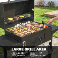 Outsunny Charcoal BBQ Grill Smoker with Electric Rotisserie Kit, Portable Barbecue Grill with Warming Rack, Black(m-5)