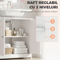 kleankin Dulap Sub Chiuvetă cu 2 Uși, Raft Reglabil și Decupaj în Formă de U, 60x30x60 cm, Alb(m-7)