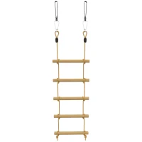 AIYAPLAY Lina wspinaczkowa dla dzieci, 5-stopniowa drabinka wspinaczkowa z 2 karabińczykami i 2 pasami do drzewa, dla dzieci w wieku 3-8 lat, 40 x 3,5 x 180 cm, naturalne drewno(m-1)