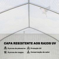 Outsunny Estufa Tipo Túnel 6x3x2 m com Anti-UV e Porta de Enrolar com Fecho de Correr Paredes Laterais com Rede Branco(m-5)
