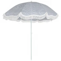 Outsunny 1.8 m Beach Umbrella Parasol with Sand Anchor, Portable Tilting Garden Parasol with Adjustable Height, Light Grey(m-11)