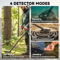 Outsunny Wykrywacz metali IP68 Wodoodporny składany Detektor metali z 4 trybami Słuchawki Łopatka Torba LCD Wyświetlacz(m-4)