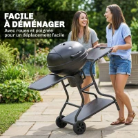 Outsunny Barbecue à charbon Rond avec couvercle Barbecue Rond Extérieur avec Thermomètre, 129 x 63,5 x 106,5 cm, Noir(m-8)