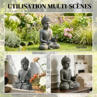 Outsunny Statue de Jardin, Sculpture de Bouddha Assis en Oxyde de Magnésium, Décoration Spirituelle 32 x 23 x 51 cm, Gris Foncé(m-6)