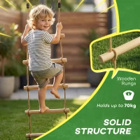 AIYAPLAY Lina wspinaczkowa dla dzieci, 5-stopniowa drabinka wspinaczkowa z 2 karabińczykami i 2 pasami do drzewa, dla dzieci w wieku 3-8 lat, 40 x 3,5 x 180 cm, naturalne drewno(m-5)