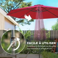 Outsunny Parasol de jardin extérieur Parasol droit inclinable Ø 3 m en métal Rond Polyester 180g/m² manivelle inclinable Bordeaux(m-5)