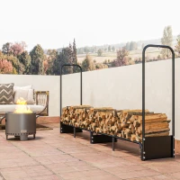 Outsunny 8.5ft Firewood Rack, Heavy Duty Log Storage Holder with Waterproof 600D Oxford Log Cover for Fireplace Fire Pits Outdoor Patio Wood Storage, 500 kg Large Capacity, Black(m-8)