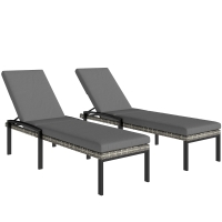 Outsunny 2-delige set rattan zonnebedden met 5-voudig verstelbare rugleuning en kussens, tot 120 kg, lichtgrijs