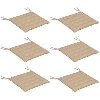 Outsunny Conjunto de 6 Almofadas para Cadeiras de Jantar 40x40 cm 6 peças Almofadas para Cadeiras de Jardim Acolchoadas com Fitas Cáqui(m-10)