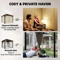 Outsunny Pawilon ogrodowy ok. 3 x 3 m aluminiowy z twardym dachem, moskitierą i 4 ścianami bocznymi, UPF50+(m-6)