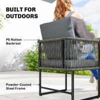 Outsunny Zestaw 2 Krzeseł Ogrodowych z PE-Rattanu i Stali z Poduszkami, Oparciem i Podłokietnikami, 52x52x66 cm, Ciemnoszare(m-4)