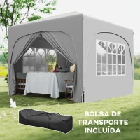 Outsunny Tenda Dobrável 3x3 m com Painéis Laterais UPF50+ Tenda de Jardim com Altura Ajustável e Bolsa de Transporte Cinza Claro(m-7)