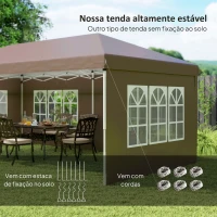 Outsunny Tenda Dobrável 6x3 m Pop-up com 4 Laterais Removíveis Toldo de Jardim com 4 Janelas e Bolsa de Transporte Castanho(m-5)