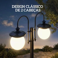 Outsunny Candeeiro Solar de Exterior com Vaso 2 Cabeçais Impermeável IP44 Ligação Automática Altura Ajustável(m-4)