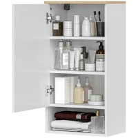 HOMCOM Wandmontierter Badezimmerschrank, Wandschrank für Badezimmer mit verstellbaren Ablagen, offenem Fach, Holz, Weiß(m-11)