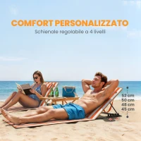 Outsunny Set 2 Lettini Pieghevoli Portatili, Spiaggia, Schienale Regolabile, Arancione.(m-4)