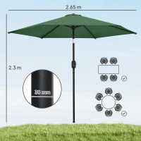 Outsunny 2.6 m Garden Parasol Umbrella with Aluminium Pole, Outdoor Patio Umbrella with Tilt and Crank, Vent, Dark Green(m-3)