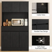 HOMCOM Szafka kuchenna z blatem, 6 drzwi, wysoka szafka z półkami, czarna(m-6)