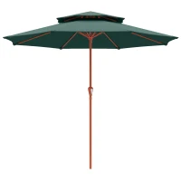 Outsunny 2.7 m Garden Parasol with Double Top Outdoor Market Table Umbrella with Crank System, Green(m-10)