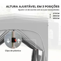 Outsunny Tenda Dobrável 3x3 m com Painéis Laterais UPF50+ Tenda de Jardim com Altura Ajustável e Bolsa de Transporte Cinza Claro(m-5)