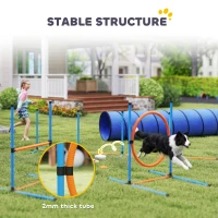 PawHut Dog Agility Equipment, 8PCS Agility Training Set with Tunnel, Weave Poles, Adjustable Hurdles, Jump Ring(m-6)