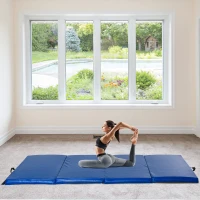 HOMCOM Tapis de sol gymnastique Fitness pliable portable rembourrage mousse 5 cm grand confort revêtement synthétique dim. 2,88L m x 1,15l m bleu(m-10)