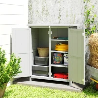 Outsunny Caseta de Jardín de Madera 75x40x90 cm Armario para Almacenaje de Herramientas con 4 Estantes 2 Puertas Gris(m-2)