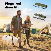 Outsunny Tavolo da Campeggio Pieghevole 116 cm, Tavolo da Picnic Impermeabile con Piano Arrotolabile e Struttura in Metallo, Portatile per Giardino, Parco, BBQ, Verde(m-4)