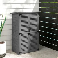 Outsunny Armário de Jardim Depósito Para Ferramentas em Madeira 2 Prateleiras Telhado Betuminoso Portas Venezianas Trancável 75 x 50 x 118cm Cinza(m-4)