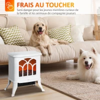 HOMCOM Cheminée électrique sur pied 750/1500 W, fausse cheminée décorative avec effet flamme LED, 37,3 x 23,1 x 44 cm, blanc(m-6)