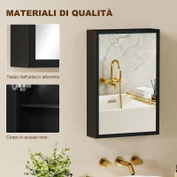 kleankin Specchiera Bagno in Acciaio con Armadietto a 3 Ripiani e Chiusura Ammortizzata, 40x12x60 cm, Nero(m-8)