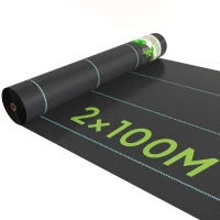 Outsunny 2m x 100m Heavy Duty Weed Control Membrane, Weed Membrane for Landscaping Driveway Gravel Artificial Grass Lawn Underlay, Black(m-10)