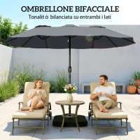 Outsunny Ombrellone Doppio a 12 Stecche con Manovella, Base a Croce e Sacchi, in Metallo e Poliestere, 3x1.5 m, Grigio Scuro(m-6)
