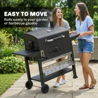 Outsunny Charcoal BBQ Grill Smoker with Electric Rotisserie Kit, Portable Barbecue Grill with Warming Rack, Black(m-9)
