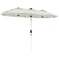 Outsunny 3 m Double-Sided Garden Parasol with LED Solar Lights, Outdoor Extra Large Sun Umbrella with Crank Handle, Cream White(m-10)