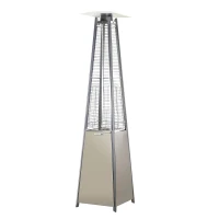 Outsunny Parasol Chauffant Pyramide 10,5 KW - Chauffage d'extérieur gaz - Chauffage de terrasse - Double sécurité - Puissance réglable - roulettes, Housse Incluse - Acier INOX. Gris métal(m-12)