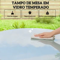 Outsunny Mesa de Jantar de Jardim Redonda 80x80x74 cm com Tampo de Vidro Temperado e Borda em Vime Estrutura de Aço Cinzento(m-4)