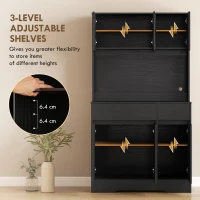 HOMCOM Szafka kuchenna z blatem, 6 drzwi, wysoka szafka z półkami, czarna(m-5)