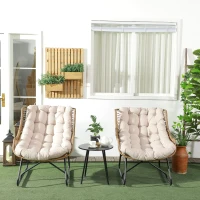 Outsunny Salon de jardin bistrot ensemble bistrot de jardin 3 pièces cadre en acier 2 chaises 1 table basse coussins inclus Kaki(m-9)
