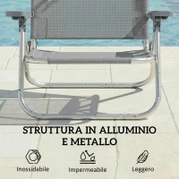 Outsunny Sedia a Sdraio Reclinabile a 6 Livelli con Tettuccio Regolabile e Poggiatesta, in Alluminio e Rete, 62x68x79, Grigio(m-8)