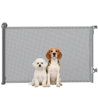 PawHut Retractable Dog Gate, Extends to 140 cm Wide & 93 cm Tall, Mesh Pet Gate with Single Hand Operation, for Stairs Doorways(m-10)