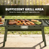 Outsunny Portable BBQ Grill, Foldable Charcoal Grill for Camping and Picnics with 2 Side Shelves and Handle, Green(m-6)