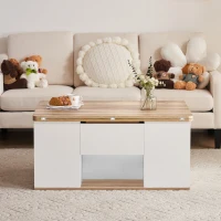 Lift-Top Coffee Table with Storage, 3 Drawers and Adjustable Height, 100x51x47 cm, White & Oak(m-11)