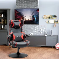 Vinsetto Chaise de gaming ergonomique avec 2 haut-parleurs intégrés base ronde hauteur réglable accoudoir relevable coussins têtière et lombaires PU noir et rouge(m-10)