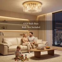 HOMCOM Crystal Chandeliers with 160 Crystal Pendants, 6-Light Ceiling Light for Living Room, Bedroom Dining Room, Gold Tone(m-4)