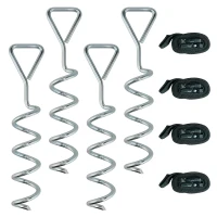 SPORTNOW 4Pcs Trampoline Anchor Kit, 32 cm Galvanised Trampoline Stakes, Spiral Ground Anchors with Triangle Head, Straps(m-10)
