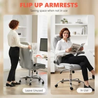 Scaun Ergonomic HOMCOM, Spătar Înalt, Tapițat în Catifea Imprimată, Cotiere Rabatabile, Alb Crem(m-7)